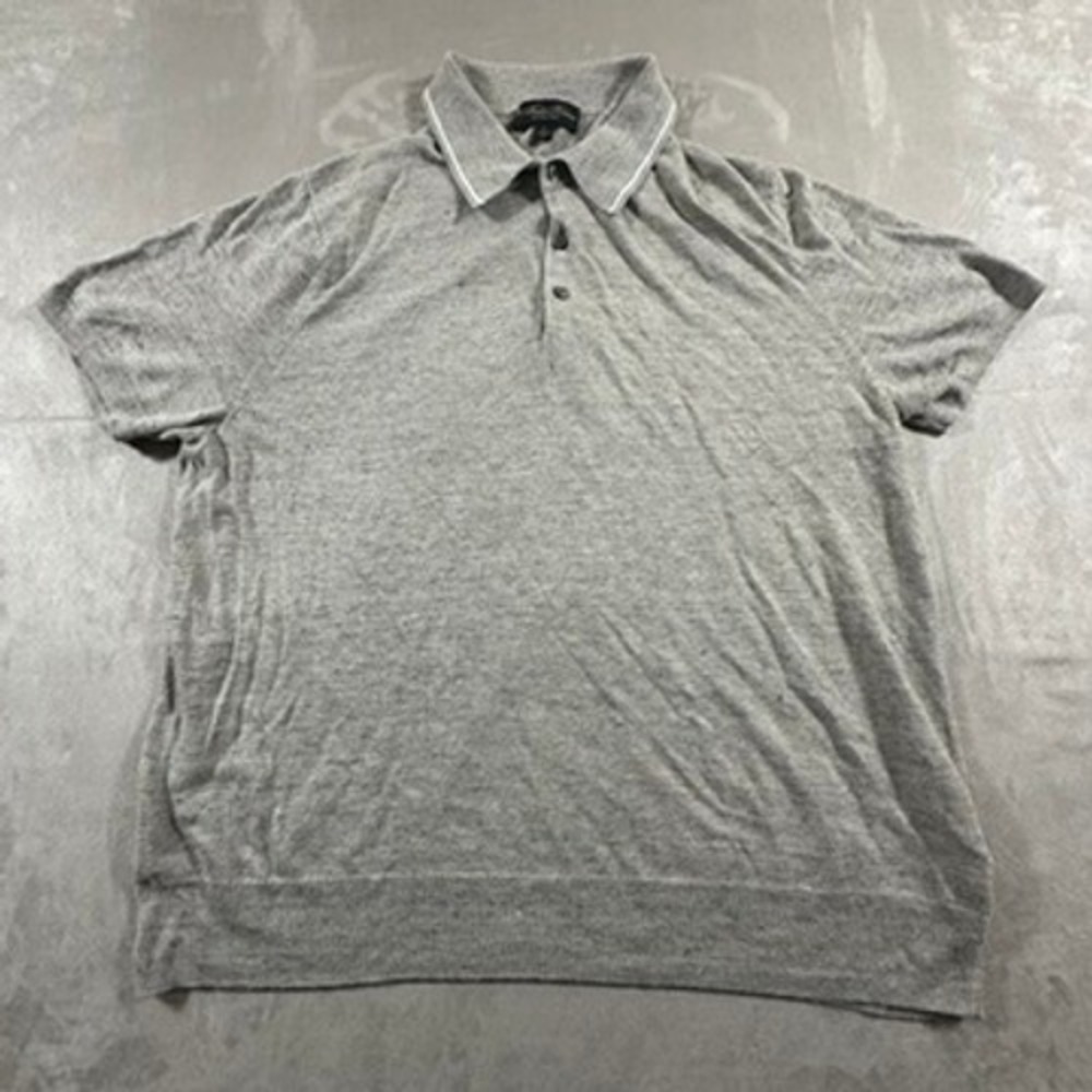 Brooks Brothers Polo Shirt Mens Italian Yarn Linen Cotton Large Gray